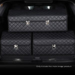 8-SOGA Leather Car Boot Collapsible Foldable Trunk Cargo Organizer Portable Storage Box Black/White Stitch with Lock Large