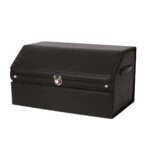 1-SOGA 60cm Leather Car Boot Collapsible Foldable Trunk Cargo Organizer Portable Storage Box with Lock Black