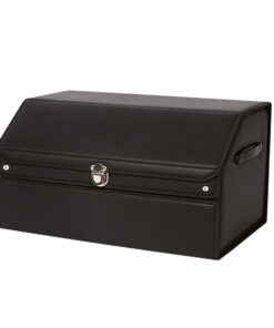 1-SOGA 60cm Leather Car Boot Collapsible Foldable Trunk Cargo Organizer Portable Storage Box with Lock Black
