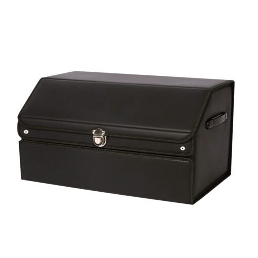 1-SOGA 60cm Leather Car Boot Collapsible Foldable Trunk Cargo Organizer Portable Storage Box with Lock Black