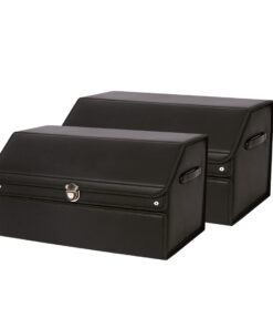 1-SOGA 2X 60cm Leather Car Boot Collapsible Foldable Trunk Cargo Organizer Portable Storage Box with Lock Black