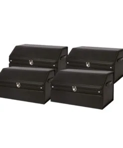1-SOGA 4X 60cm Leather Car Boot Collapsible Foldable Trunk Cargo Organizer Portable Storage Box with Lock Black