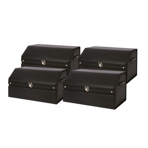 1-SOGA 4X 60cm Leather Car Boot Collapsible Foldable Trunk Cargo Organizer Portable Storage Box with Lock Black