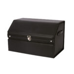 1-SOGA 56cm Leather Car Boot Collapsible Foldable Trunk Cargo Organizer Portable Storage Box with Lock Black
