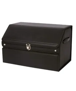 1-SOGA 56cm Leather Car Boot Collapsible Foldable Trunk Cargo Organizer Portable Storage Box with Lock Black