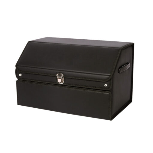 1-SOGA 56cm Leather Car Boot Collapsible Foldable Trunk Cargo Organizer Portable Storage Box with Lock Black