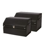 1-SOGA 2X 56cm Leather Car Boot Collapsible Foldable Trunk Cargo Organizer Portable Storage Box with Lock Black