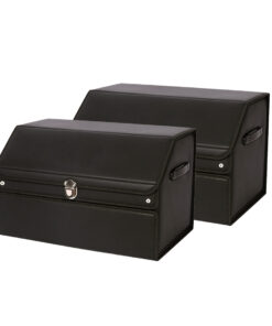 1-SOGA 2X 56cm Leather Car Boot Collapsible Foldable Trunk Cargo Organizer Portable Storage Box with Lock Black