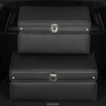 5-SOGA 2X 56cm Leather Car Boot Collapsible Foldable Trunk Cargo Organizer Portable Storage Box with Lock Black