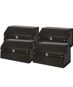 1-SOGA 4X 56cm Leather Car Boot Collapsible Foldable Trunk Cargo Organizer Portable Storage Box with Lock Black