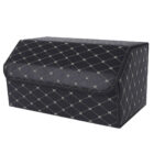 1-SOGA Leather Car Boot Collapsible Foldable Trunk Cargo Organizer Portable Storage Box Black/Gold Stitch Large