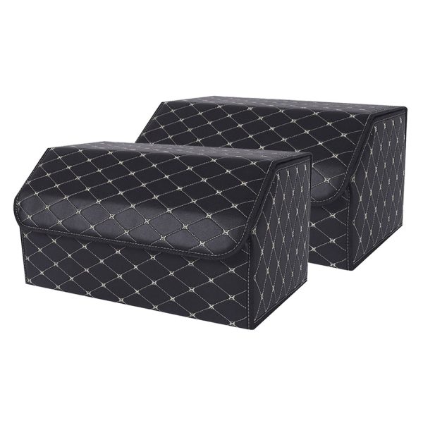 1-SOGA 2X Leather Car Boot Collapsible Foldable Trunk Cargo Organizer Portable Storage Box Black/Gold Stitch Large