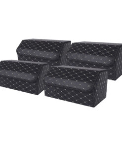 1-SOGA 4X Leather Car Boot Collapsible Foldable Trunk Cargo Organizer Portable Storage Box Black/Gold Stitch Large