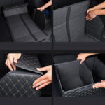 6-SOGA 4X Leather Car Boot Collapsible Foldable Trunk Cargo Organizer Portable Storage Box Black/Gold Stitch Large