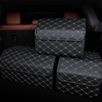 8-SOGA 4X Leather Car Boot Collapsible Foldable Trunk Cargo Organizer Portable Storage Box Black/Gold Stitch Large