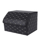 1-SOGA Leather Car Boot Collapsible Foldable Trunk Cargo Organizer Portable Storage Box Black/Gold Stitch Medium