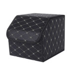 1-SOGA Leather Car Boot Collapsible Foldable Trunk Cargo Organizer Portable Storage Box Black/Gold Stitch Small