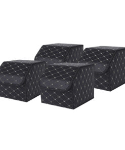 1-SOGA 4X Leather Car Boot Collapsible Foldable Trunk Cargo Organizer Portable Storage Box Black/Gold Stitch Small