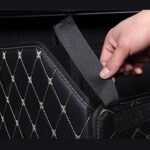 4-SOGA 4X Leather Car Boot Collapsible Foldable Trunk Cargo Organizer Portable Storage Box Black/Gold Stitch Small