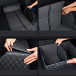 6-SOGA 4X Leather Car Boot Collapsible Foldable Trunk Cargo Organizer Portable Storage Box Black/Gold Stitch Small