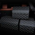 8-SOGA 4X Leather Car Boot Collapsible Foldable Trunk Cargo Organizer Portable Storage Box Black/Gold Stitch Small