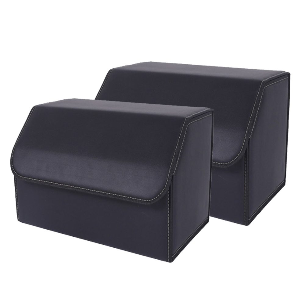 1-SOGA 2X Leather Car Boot Collapsible Foldable Trunk Cargo Organizer Portable Storage Box Black Medium
