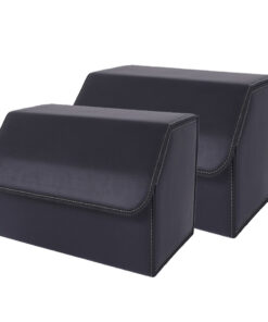 1-SOGA 2X Leather Car Boot Collapsible Foldable Trunk Cargo Organizer Portable Storage Box Black Medium