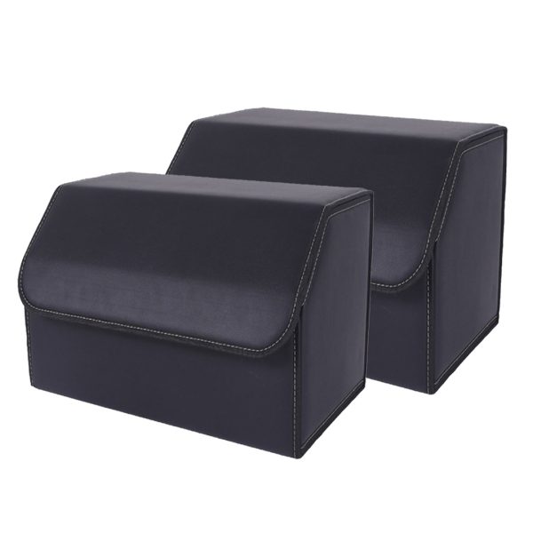 1-SOGA 2X Leather Car Boot Collapsible Foldable Trunk Cargo Organizer Portable Storage Box Black Medium