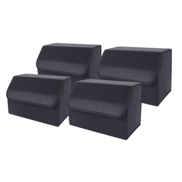 1-SOGA 4X Leather Car Boot Collapsible Foldable Trunk Cargo Organizer Portable Storage Box Black Medium