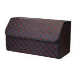 1-SOGA Leather Car Boot Collapsible Foldable Trunk Cargo Organizer Portable Storage Box Black/Red Stitch Large