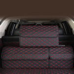 6-SOGA 4X Leather Car Boot Collapsible Foldable Trunk Cargo Organizer Portable Storage Box Black/Red Stitch Large