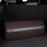 7-SOGA 4X Leather Car Boot Collapsible Foldable Trunk Cargo Organizer Portable Storage Box Black/Red Stitch Large