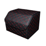1-SOGA Leather Car Boot Collapsible Foldable Trunk Cargo Organizer Portable Storage Box Black/Red Stitch Medium