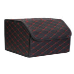 3-SOGA Leather Car Boot Collapsible Foldable Trunk Cargo Organizer Portable Storage Box Black/Red Stitch Medium