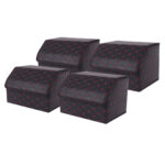 1-SOGA 4X Leather Car Boot Collapsible Foldable Trunk Cargo Organizer Portable Storage Box Black/Red Stitch Medium