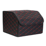 3-SOGA 4X Leather Car Boot Collapsible Foldable Trunk Cargo Organizer Portable Storage Box Black/Red Stitch Medium