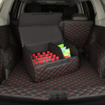 7-SOGA 4X Leather Car Boot Collapsible Foldable Trunk Cargo Organizer Portable Storage Box Black/Red Stitch Medium