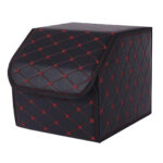 1-SOGA Leather Car Boot Collapsible Foldable Trunk Cargo Organizer Portable Storage Box Black/Red Stitch Small