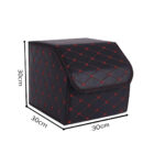 2-SOGA 2X Leather Car Boot Collapsible Foldable Trunk Cargo Organizer Portable Storage Box Black/Red Stitch Small
