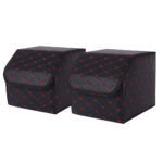 1-SOGA 2X Leather Car Boot Collapsible Foldable Trunk Cargo Organizer Portable Storage Box Black/Red Stitch Small