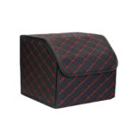 3-SOGA 2X Leather Car Boot Collapsible Foldable Trunk Cargo Organizer Portable Storage Box Black/Red Stitch Small