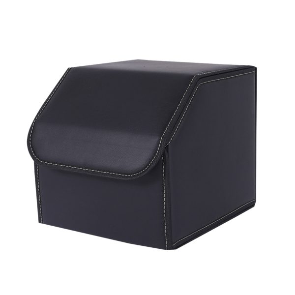 1-SOGA Leather Car Boot Collapsible Foldable Trunk Cargo Organizer Portable Storage Box Black Small