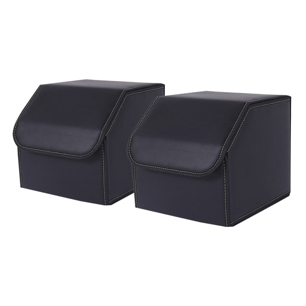 1-SOGA 2X Leather Car Boot Collapsible Foldable Trunk Cargo Organizer Portable Storage Box Black Small