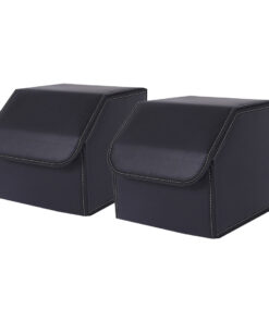 1-SOGA 2X Leather Car Boot Collapsible Foldable Trunk Cargo Organizer Portable Storage Box Black Small