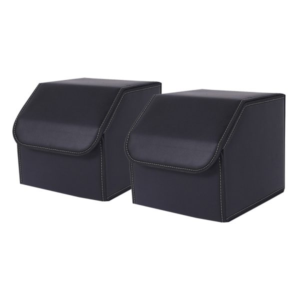 1-SOGA 2X Leather Car Boot Collapsible Foldable Trunk Cargo Organizer Portable Storage Box Black Small