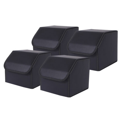 1-SOGA 4X Leather Car Boot Collapsible Foldable Trunk Cargo Organizer Portable Storage Box Black Small