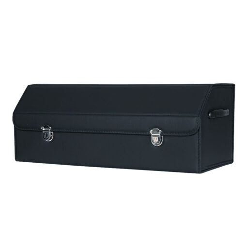 1-SOGA Leather Car Boot Collapsible Foldable Trunk Cargo Organizer Portable Storage Box With Lock Black Large