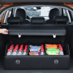 8-SOGA Leather Car Boot Collapsible Foldable Trunk Cargo Organizer Portable Storage Box With Lock Black Large
