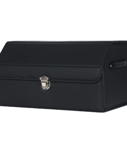1-SOGA Leather Car Boot Collapsible Foldable Trunk Cargo Organizer Portable Storage Box With Lock Black Medium