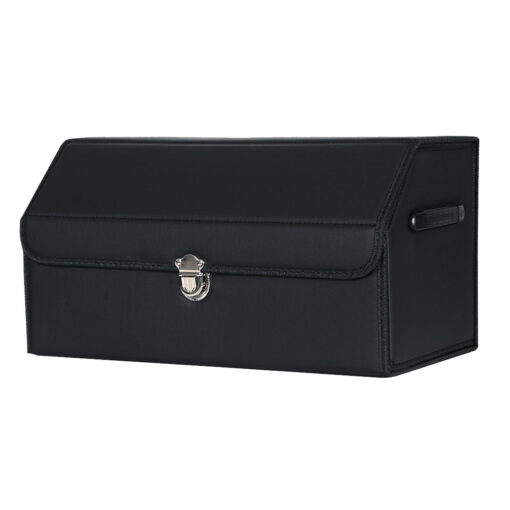 1-SOGA Leather Car Boot Collapsible Foldable Trunk Cargo Organizer Portable Storage Box With Lock Black Medium